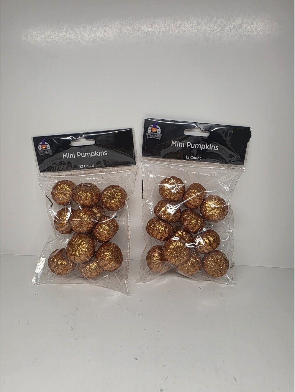 Lot Of 2 Mini Orange Glitter Pumpkins Crafts Wreath Bowl Fill Decorations 12 Pk